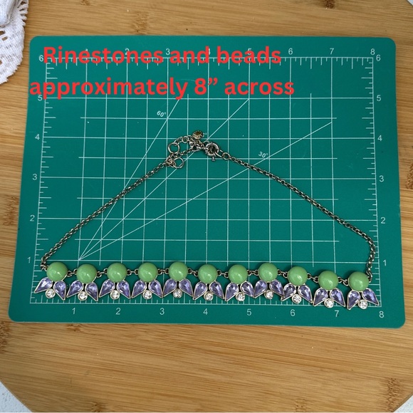 J Crew Statement Necklace, Faceted Teardrop & Round Rhinestones with Green Beads - Picture 15 of 17